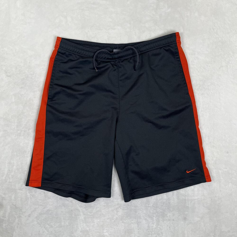 Vintage Nike Shorts Mens Large Gray Orange Mesh Athletic Training Gym 9" Inseam